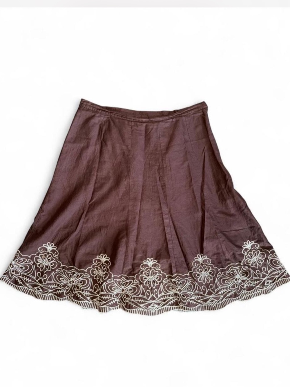 Apt9 8 M High rise Midi Skirt Embroidered Cream Chocolate Brown Whimsigoth Fairy